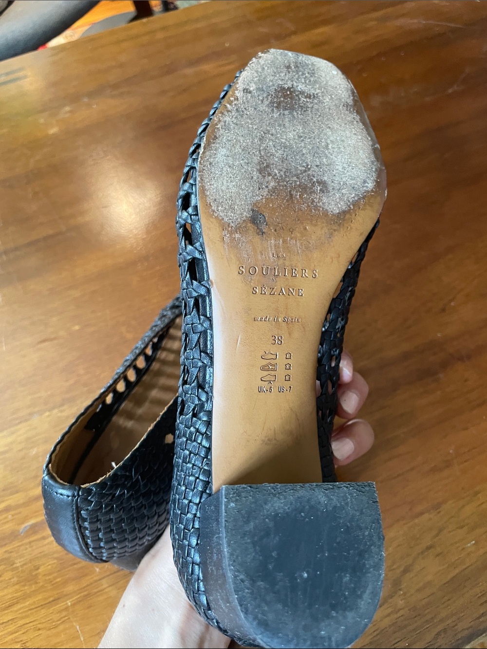 Sézane Black Woven Leather Heels Size 38 - Picture 5 of 5